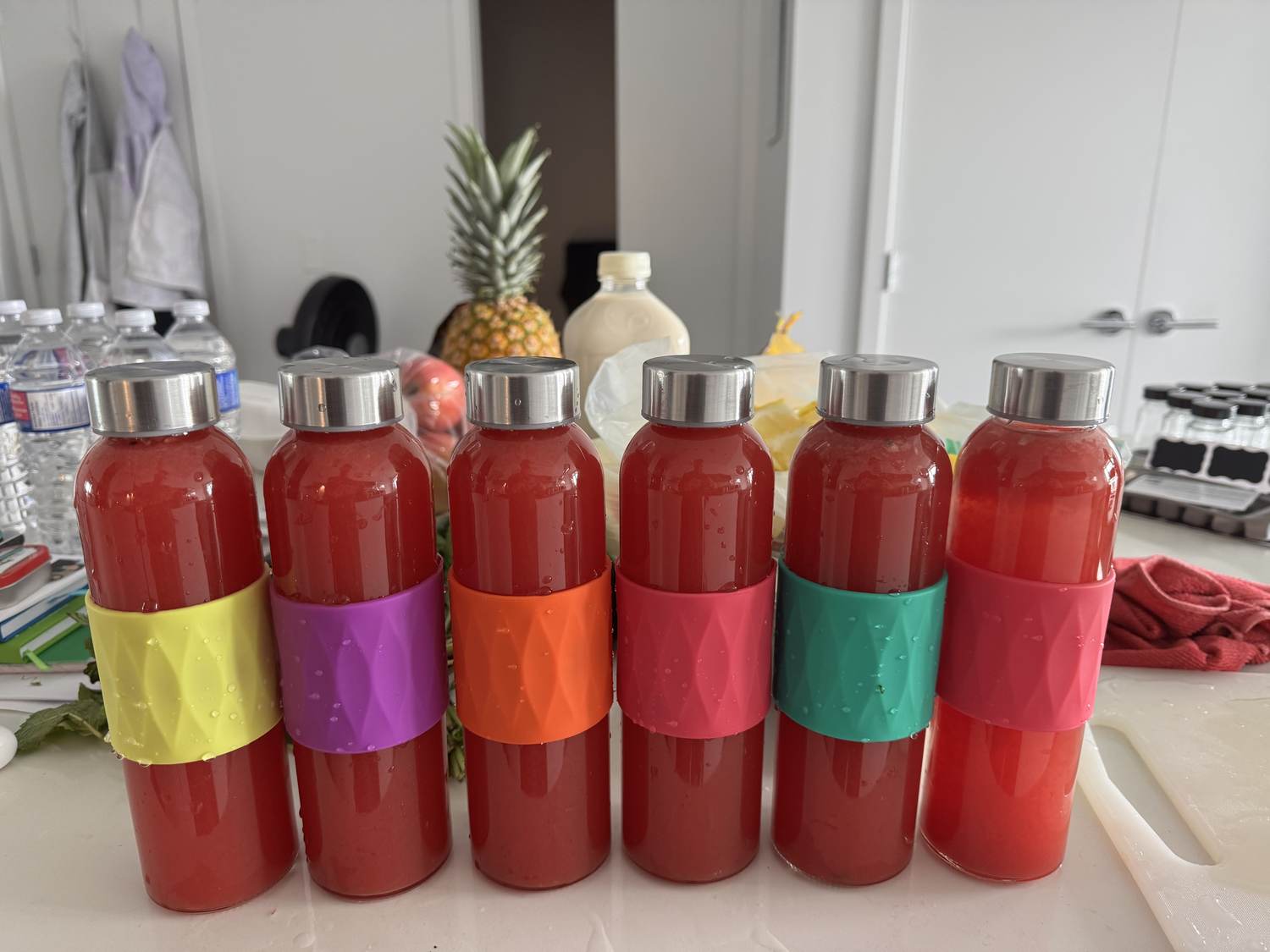 Six bottles of fresh homemade juice